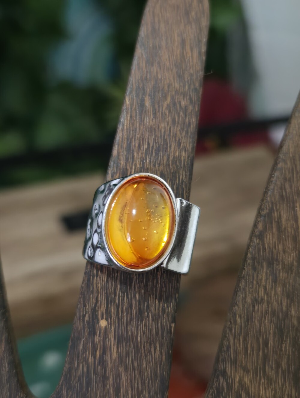 4/$15 Boho Amber Statement Ring Adjustable Silver Tone Chunky Retro Y2K Jewelry